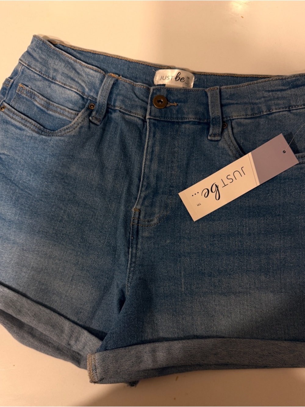 just be Medium Blue Rolled Hem Denim Shorts